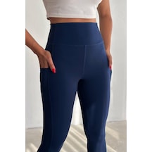 Balenbi Haute Kadın Yüksek Bel Toparlayıcı Çift Cepli Leggings Fitness Tayt 1092 Lacivert