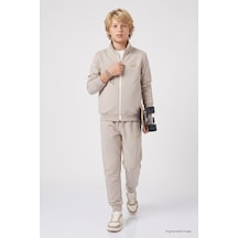 TOMMYLIFE Bej Standart Fit Basic Dik Yaka Jogger Erkek Çocuk Eşofman Takım - 11327