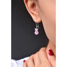 925 Ayar Gümüş Pembe Tektaş Mineli Kelebek Küpe UVPS300957