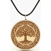 Kelt Hayat Ağacı Yggdrasil Ahşap Tılsım Kolye Doğal Spiritüel Viking 3.5cm Boyunluk Kahverengi