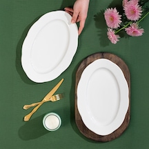 Porsima 4452 Yonca Porselen Kayık Tabak Seti - Oval Kahvaltılık Sunumluk Seti 30cm Beyaz