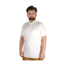 Mode Xl Büyük Beden T-Shirt Polo Cepli Lycra Pike Md 20554 Beyaz 001