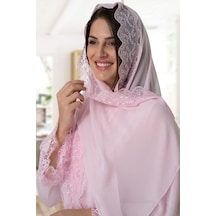 Mecit 0030 Bayan Taşlı Dantelli Şifon Şal Pembe 001