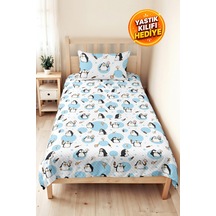 Evimde Bambaşka Penguen Mavi Çocuk Odası Tek Kişilik Pike Takımı-sevimli Modern Siyah 160x220 CM Kapitone Yazlık Örtü