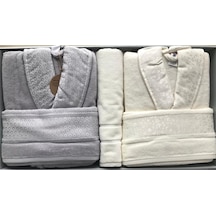 Özdilek Camellia Gri Krem Aile Bornoz Seti + Banyo Paspas 4542 Krem