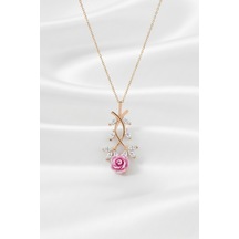 Çekirdekjewelry 925 Ayar Gümüş Pembe Güllü Kolye Rose