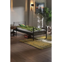 Manyas Tek Kişilik Ferforje Metal Karyola-siyah Ahşap Latalı