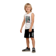 Fyk Kids Erkek Çocuk Baskılı Sıfır Kol Trex Roar Alt-üst Takım Beyaz