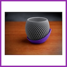 Bezos 3d Baskı Küre Saksı - Kafes Dokulu İki Parçalı Dekoratif Saksı - Gri-mor Bty Standart 97251681