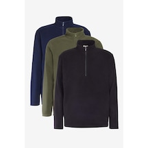 AC&Co / Altınyıldız Classics Erkek Sıyah-hakı-lacı 3'lü Paket Standart Fit Bato Yaka Soğuk Geçirmez Sweatshirt Polar Sıyah-hakı-lacı