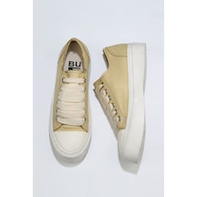 01WS10900 Bueno Shoes Sarı Beyaz Deri Kadın Düz Ayakkabı