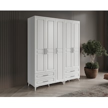 GuneyStore Gözde 5 Kapaklı Komple MDF Beyaz Gardırop