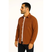 Erkek Fitilli Kadife Cepli Gömlek Oversize Rahat Kalıp - Kahverengi Çok Renkli