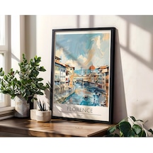 Florence Ponte Vecchio Italy Travel Poster Ahşap Çerçeveli Dekoratif Duvar Tablosu