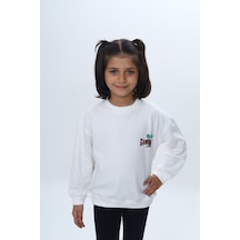 Toontoy Kız Çocuk Arka Kol Baskılı Çiçekli Sweatshirt Ekru