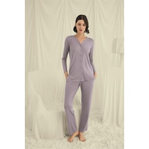 İkikareshop Uzun Kollu Düğmeli V Yaka Pijama Takımı Çok Renkli