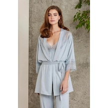 Pierre Cardin 2820 Kadın Mist Dantelli Penye 3'lü Sabahlıklı Pijama Takım 001 Pierre Cardin 2820 Kadın Mist Dantelli Penye 3'lü Sabahlıklı Pijama Takım 001