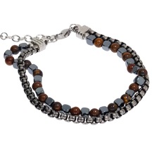 Erkek Zincir Ve Kahverengi Boncuk Detay Çelik Bileklik Antrasit