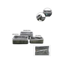 Gri 3 Boy D.dörtgen Bambu Kenar Organizer Sepet Ahşap Altlık - Bezli 25x14-28x18-20x30cm 5047 Çok Renkli