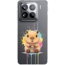 Xiaomi Mi 14 Pro İle Uyumlu Splash Kapibara Tasarımlı Şeffaf Silikon Kılıf Şeffaf