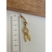 316 L Cerrahi Çelik Standart 10 Mm Baget Taşlı Sallantılı Düş Kapanı Model Göbek Piercingi Koyu Yeşil