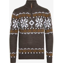 Edwardest Erkek Örgü Kazak: Günlük Slim Fit Yarım Yüksek Yakalı Hırka Kahverengi