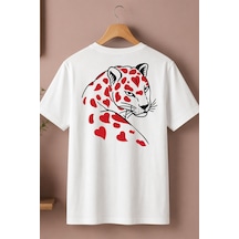 Spoyi Kalpi Kaplan Tasarımlı %100 Pamuk Yarım Oversize Beyaz T-shirt