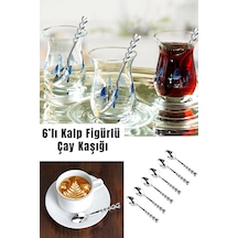 6'Lı Kalp Figürlü Çay Kaşığı Paslanmaz Çelik Kaşık Seti Gümüş