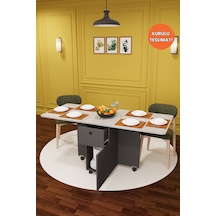 Lüks Katlanır Mutfak Yemek Masası %100 MDF Pratik Çekmeceli Çalışma Masası KM04