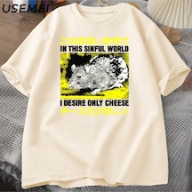 Flood Of Style Ben Arzu Sadece Peynir T-shirt Erkekler Komik Pamuk Japon Sıçan Grpahic Tees Casual Pamuk Kıs Haki