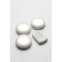 Kablosuz Led Spot Lamba Seti, Uzaktan Kumandalı, 3'lü Paket, Pilli, Yapışkan Bantlı, Zamanlayıc Beyaz
