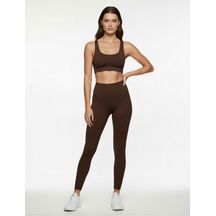 Koton Yüksek Bel Slim Fit Dikiş Detaylı Spor Tayt Kahverengi 6wak40274nk Kahverengi