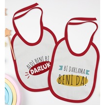BK Kids Darlama Beni ve Darluk Tasarımlı 2’li Kırmızı Mama Önlüğü Kırmızı