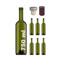 Ayrex Afracam 750 Ml Yeşil Şarap Şişesi Sentetik Mantar Tıpalı Ve Kapüşonlu Boş Çukur Cam Şişe 6 Adet Genel