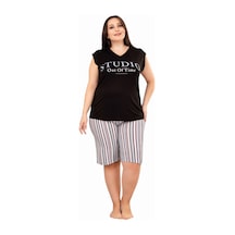 Siyah - Beyaz Renk Büyük Beden Lady 10402 Kadın Şortlu Pijama Takımı Gri - Siyah