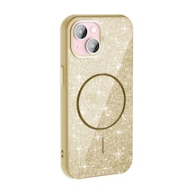 Zore Apple Uyumlu iPhone 15 Plus Kılıf Magsafe Şarj Özellikli Parlayan Simli Okso Kapak - Gold Gold