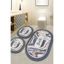 Lomm Gri 60x100 50x60 50x60 Kaydırmaz Tabanlı 3'lü Banyo Paspas Seti Takımı Gri-uclu