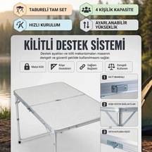 4 Kişilik Ayarlanabilir Katlanabilir Kamp Masası Ve Tabure Seti 50-65 Cm Yükseklik Çok Renkli
