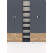 Arges Dolap 12 Raflı 4 Çekmeceli 2 Askılı 220x30x243 Antrasit-antrasit/çam Antrasıt/atlas Çam