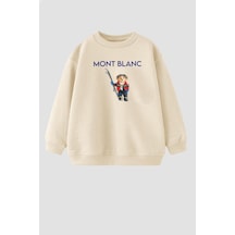 Monila Erkek Çocuk Ayıcık Baskılı 3 İplik Kumaş Pamuklu Sweatshirt Taş