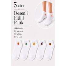 Worthy Socks 5'li Kadın Renkli Eğlenceli Beyaz Patik Çorap Seti