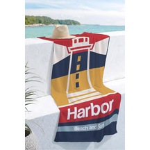 Deniz Feneri Harbor Marine Plaj Havlusu - Nautical Kırmızı Lacivert Havuz Banyo Sahil Örtüsü Yağmur Mimoza