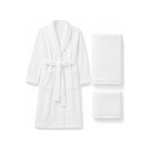 3 Parça Tek Kişilik Banyo Bornoz Ve Havlu Seti %100 Pamuk Serena Collection Beyaz 3 Parça Tek Kişilik Banyo Bornoz Ve Havlu Seti %100 Pamuk Serena Collection Beyaz