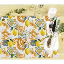Limon Tasarımlı Kumaş Amerikan Servis 4'lü Set 35x50cm Keten, Ulusl. Yıkama Ve Solmama Sertifikası Çok Renkli