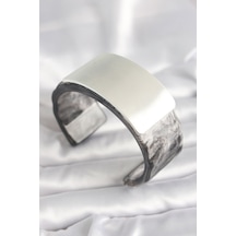 Siyah Mermer Desen Akrilik Plastik Dikdörtgen Plaka Model Vintage Kadın Bilezik - Tj-bb6675 Gümüş