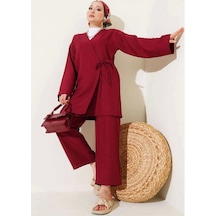 Lovie Moda Kadın Bağcıklı Kimono Takım Bordo