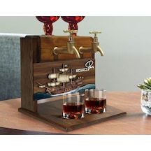 Bk Gift Kişiye Özel Kabartma Gemi Tasarımlı İsimli Çift Musluklu Doğal Ahşap İçki Standı-4, İçki Standı, Doğum Günü Hediyesi, Ev Hediyesi Bitmeyen1376