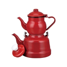 Ebru Kırmızı Metal Emaye Nostaljik Orta Boy Çaydanlık Takımı Em 8680454590801