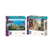 Yemeğe Davet Ve Sahil Köyü İkili Set - 1000 + 500 Parça İkili Puzzle Seti