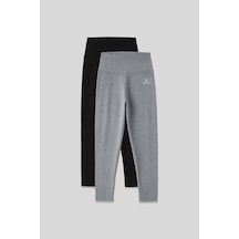 Tommylife Slim Fit 2li Paket Siyah-gri Melanj Kadın Kapri Tayt - 93097 Siyah-gb Melanj